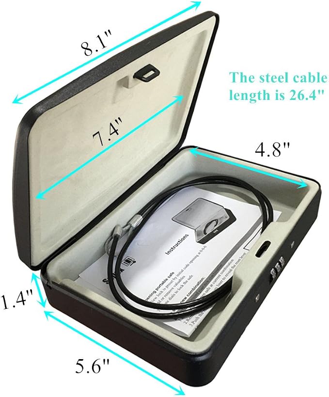 SEPOX® Water/Fire-Resistant Portable Security Case Lock Box Steel, Personal