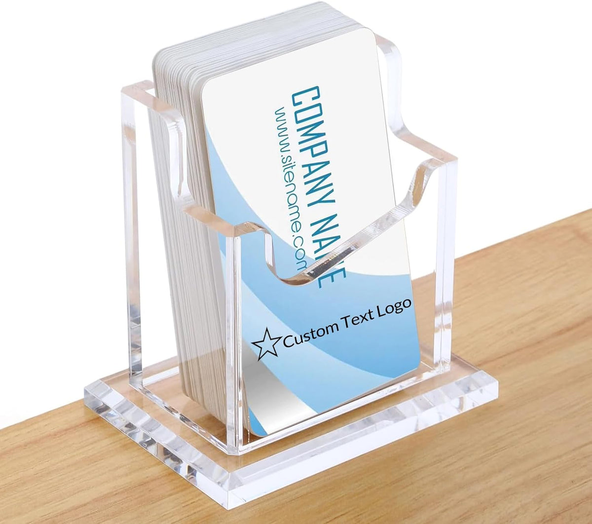 Custom Business Card Holder Desk-Personalized Engraved Wooden Business Card Case Holder, Customized Name Logo Business Card Display Gifts for Men Women (Acrylic-Vertical)