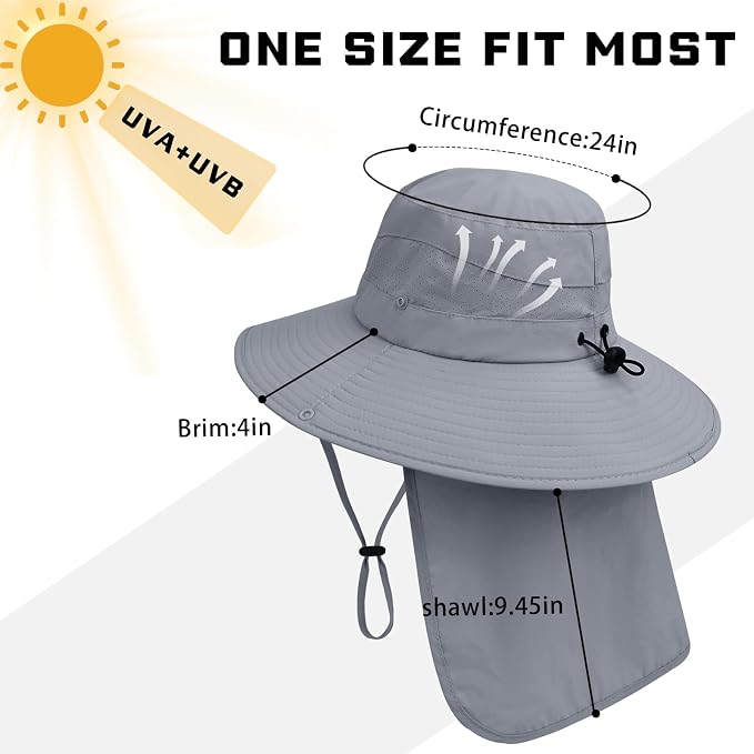 Sun Hats for Men Women, UPF50+ Protection Safari Hat, Wide Brim Fishing Hat