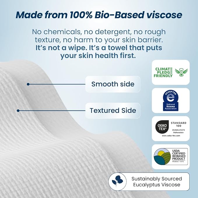 Clean Skin Club Clean Towels XL®, 100% USDA Biobased Face Towel, Disposable