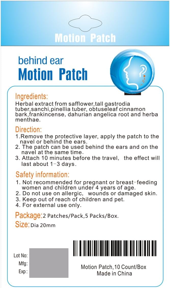MQ Motion Sickness Patch, Non Drowsy Sea Sickness Patches Behind Ear