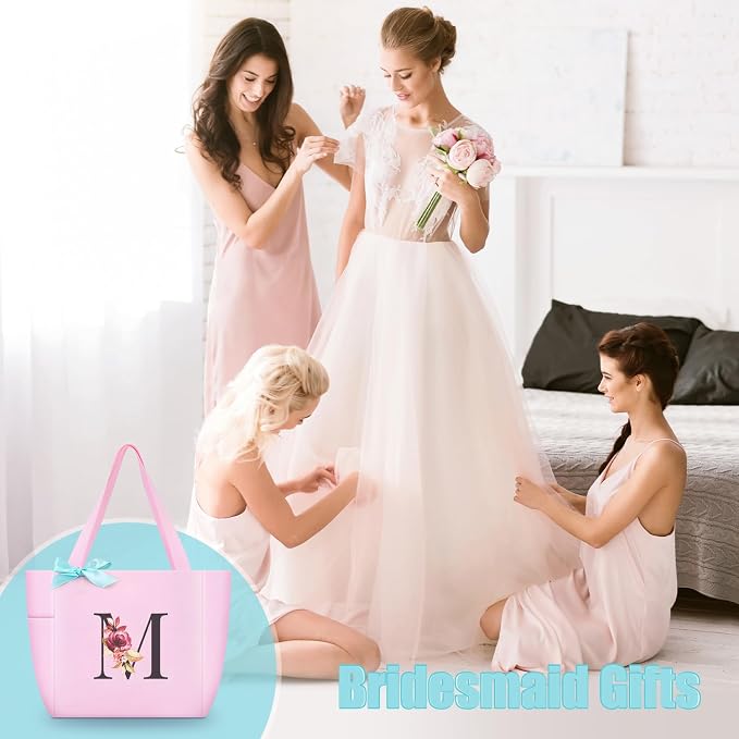 Vavabox Tote Bag, A-Z Initial Monogrammed Waterproof Tote Bag, Bridesmaid Gifts