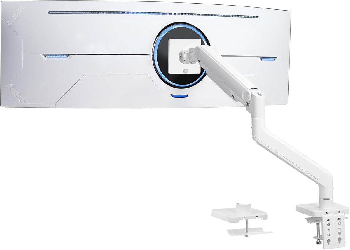 VIVO Heavy Duty Aluminum Ultrawide Monitor Tension Arm for up to 49 inch Screens, Holds 44 lbs, Premium Desk Mount Stand Designed for Samsung Odyssey G9 and More, White, STAND-V101VW