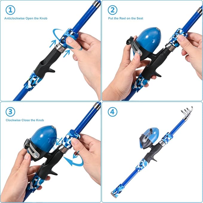 LEOFISHING Portable Kids Fishing Rod Set 2Pack Telescopic Fishing Poles