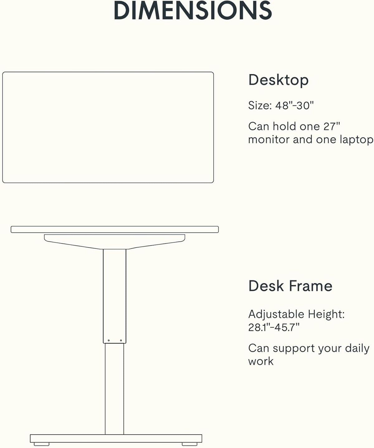 FLEXISPOT EN1 One-Piece Standing Desk, 48 x 30 Inches Electric Height Adjustable Desk for Home Office (White Frame + White Wood Grain Desktop)