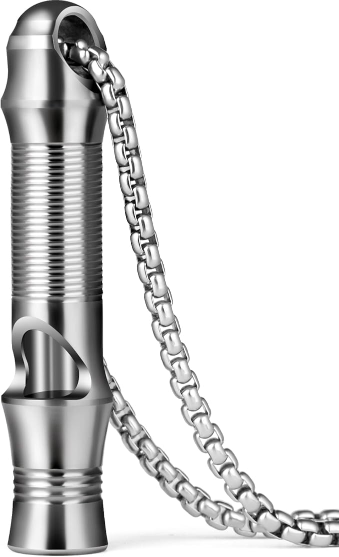 TISUR Titanium Emergency Whistle, EDC Safety Whistles Necklace Loud up to 120db