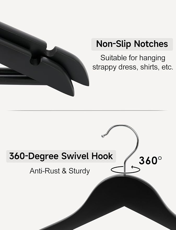 StorageWorks Black Wooden Hangers, 30 Pack Wood Hanger