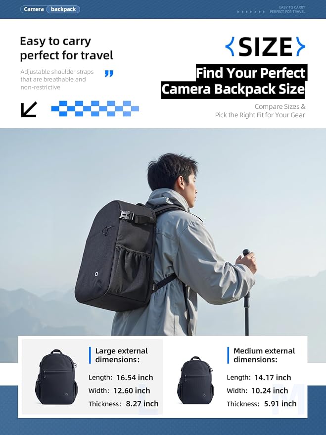 llano Camera Backpack for DSLR/SLR/Mirrorless – Water-Resistant Photography Bag