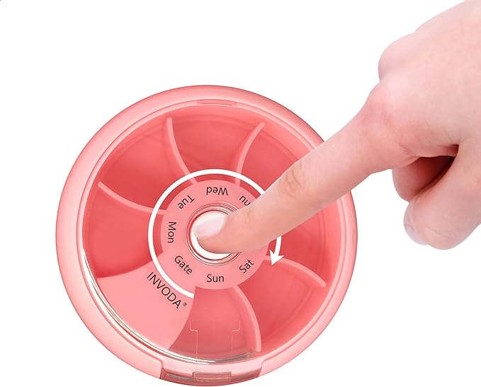 INVODA Weekly Pill Organizer 7 Compartment Rotating Pill Box