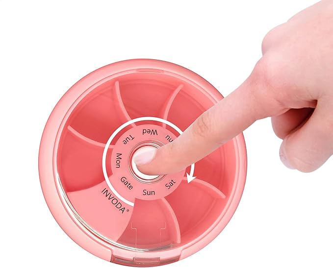 INVODA Weekly Pill Organizer 7 Compartment Rotating Pill Box
