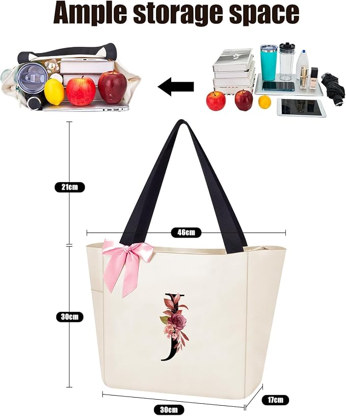 Vavabox Tote Bag, A-Z Initial Monogrammed Waterproof Tote Bag, Bridesmaid Gifts