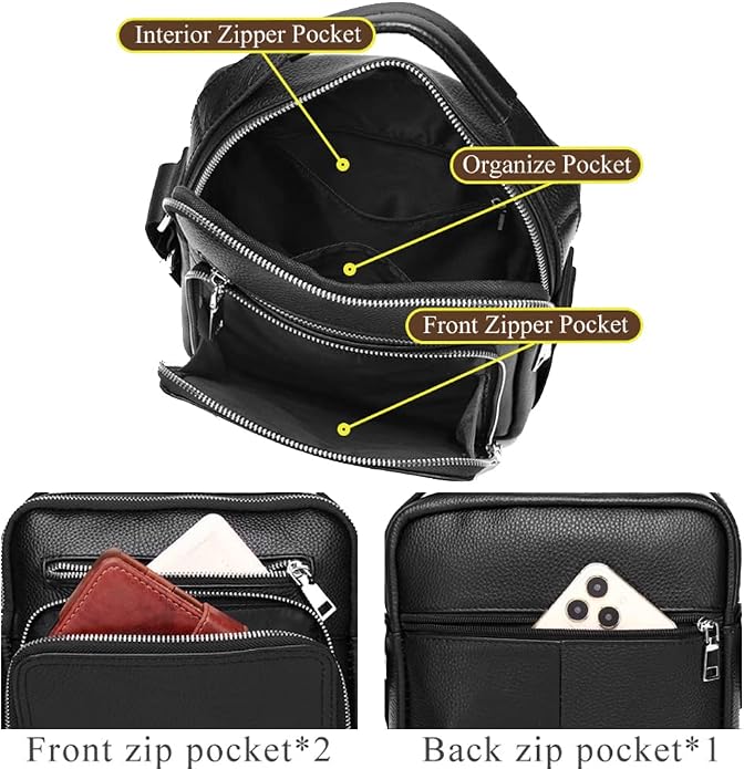 KPYWZER Genuine Leather Shoulder Bag Small Men Messenger Pack Handbag Sling