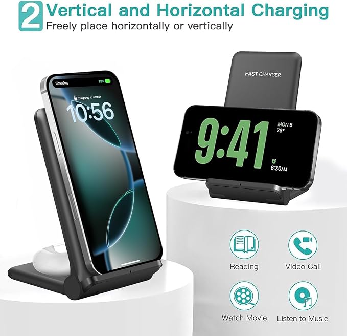 25W Wireless ChargerFoldable 2 in 1 Wireless Charging Station for Apple iPhone 16/16 Pro/15/14/13/12/11/Plus/SE/X/AirpodsPDKUAI 15W Fast Dual Wireless Induction Charge Stand for Samsung/LG