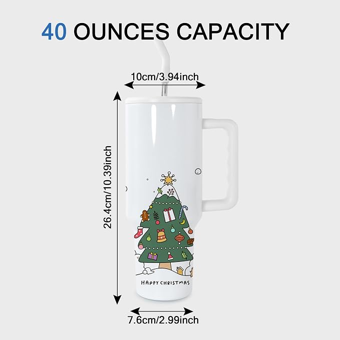 sweet grain 40 oz Sublimation Tumbler with Handle and Straw(20 Pack) Stainless Steel Double Wall Vacuum Insulated Travel Mug Cup Tumblers Bulk Sublimation Blank - White