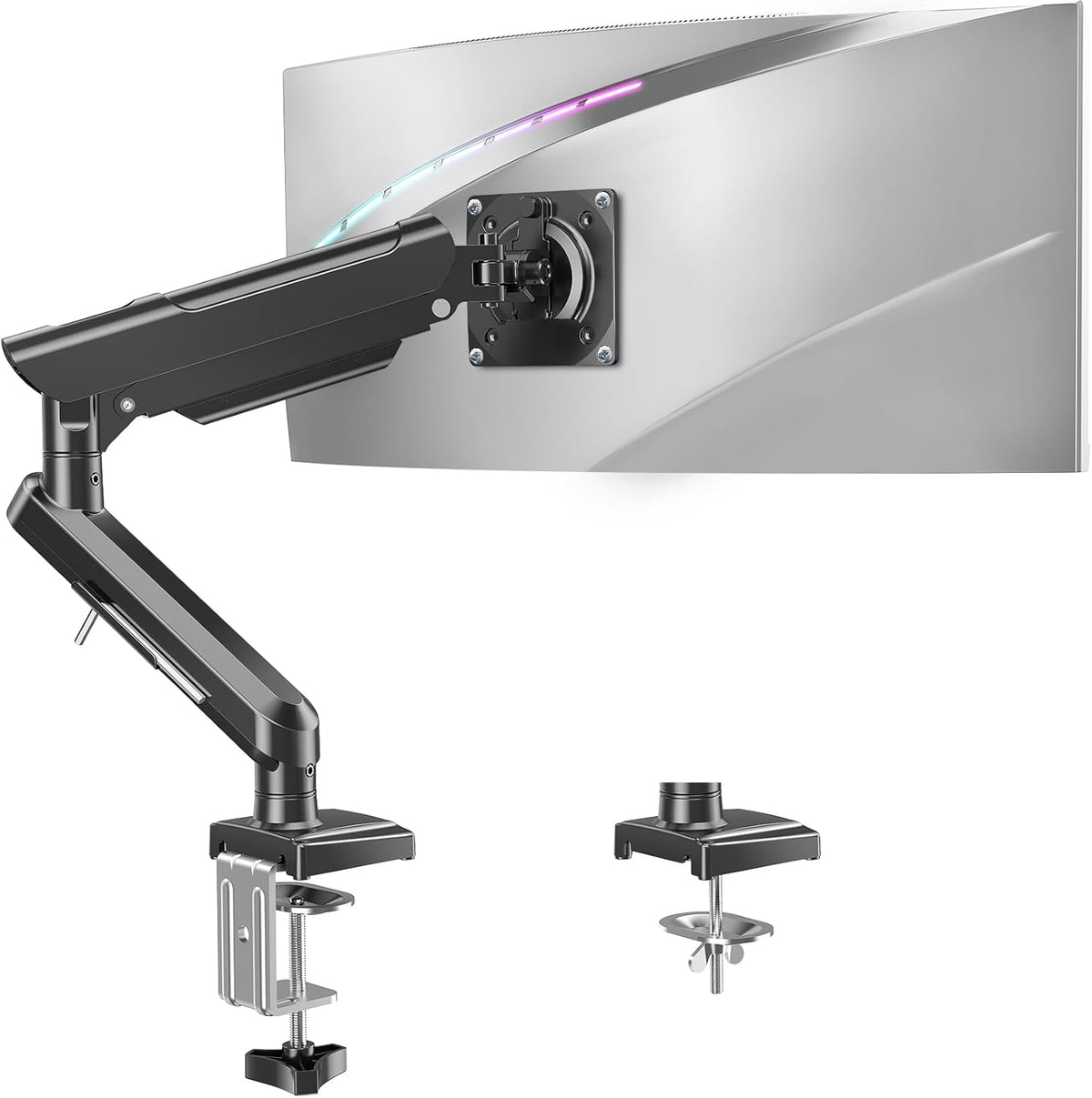 Single Monitor Mount for 32 27 24 22 inch Screen, Gas Spring Arm Holds 4.4-22 lbs, Monitor Desk Mount, Gaming & Home Office Use, VESA 75x75mm & 100x100mm, Freelift Pro Black