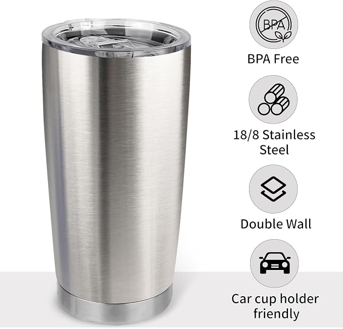 20oz Stainless Steel Tumbler Bulk with Lid, Travel Mug - Double Wall Vacuum Powder Coated Cup - Stainless steel, 12 Pack