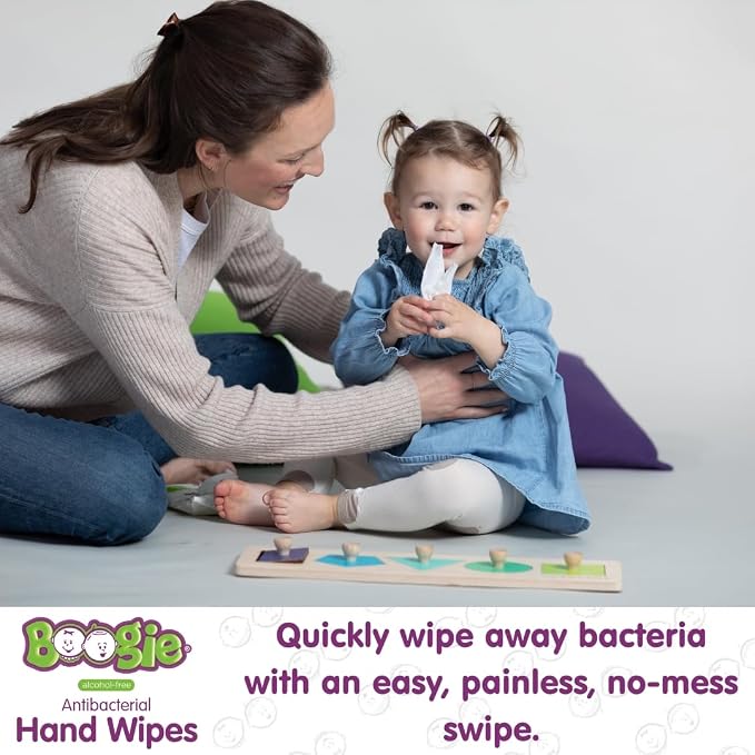 Antibacterial Hand Wipes by Boogie, Alcohol Free, Hypoallergenic and