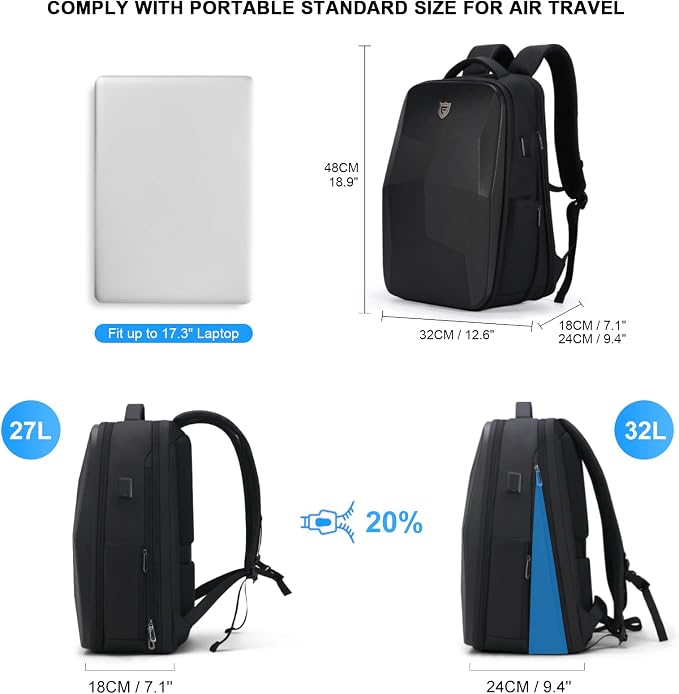 FENRUIEN Hardshell Backpack Expandable, Anti Theft Laptop Backpack