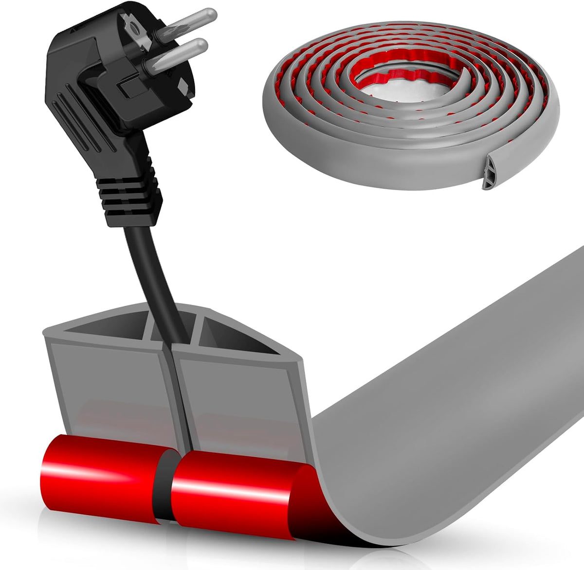 Floor Cord Cover Self Adhesive Cord Hider,20FT Cable Management, Extension Strip Protector for Wires, Prevent Cable Trips for Offices, Gyms, Exhibitions Cavity:0.39"(W) x 0.27"(H) Gray