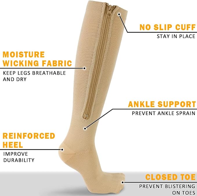 CASMON 2 Pairs Zipper Compression Socks