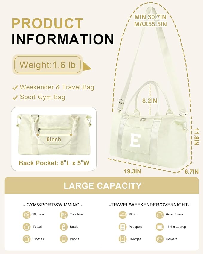 Initial Travel Duffel Bag Sports Gym Bag