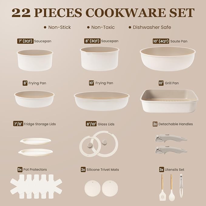 KIKCOIN Ceramic Cookware Set, Non Toxic Kitchen Cooking Set