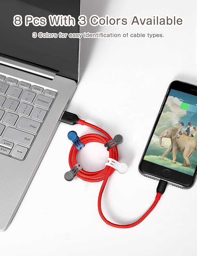 Kanemc 8 Pack Magnetic Twist Ties, Silicone Magnet Cable Tie Reusable Cord Strap