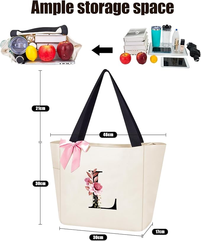 Vavabox Tote Bag, A-Z Initial Monogrammed Waterproof Tote Bag, Bridesmaid Gifts