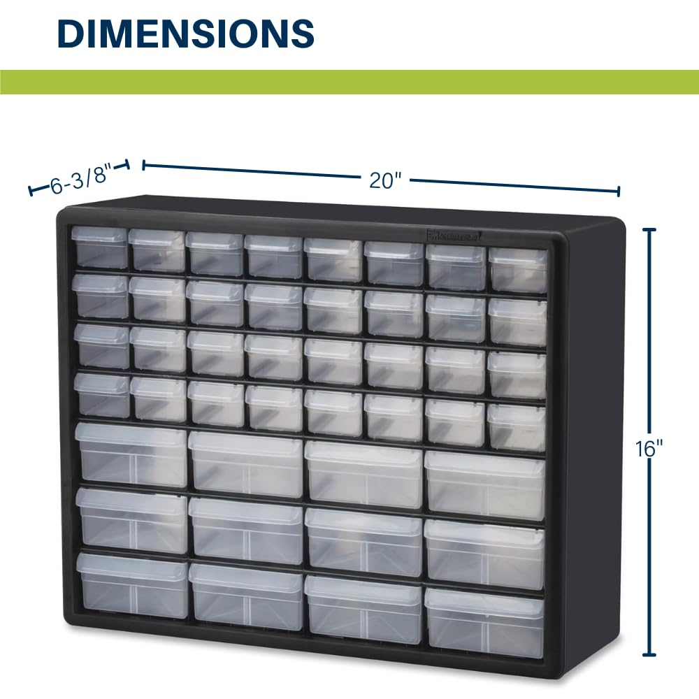Akro-Mils 44-Drawer Plastic Drawer Storage Cabinet for Garage Organization, Bead Organizer, Building Bricks Storage, Teacher Toolbox, Makeup Organizer, 20-Inch W x 6-Inch D x 16-Inch H, 10144 Yellow