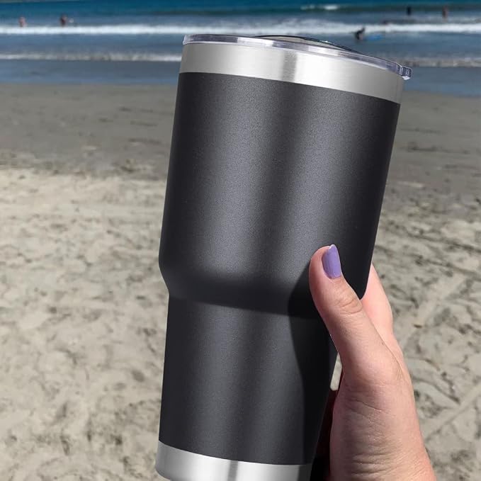 DOMICARE 30 oz Tumbler with Lid and Straw, Stainless Steel Tumblers Bulk, Insulated Vacuum Double Wall Travel Coffee Mug, Durable Powder Coated Tumbler Cups (Black, 12)