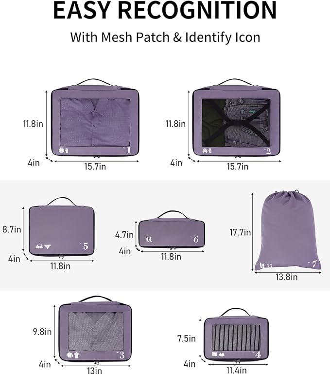 ECOHUB 7 Set Packing Cubes Tear-Resistant Luggage Packing Organizers