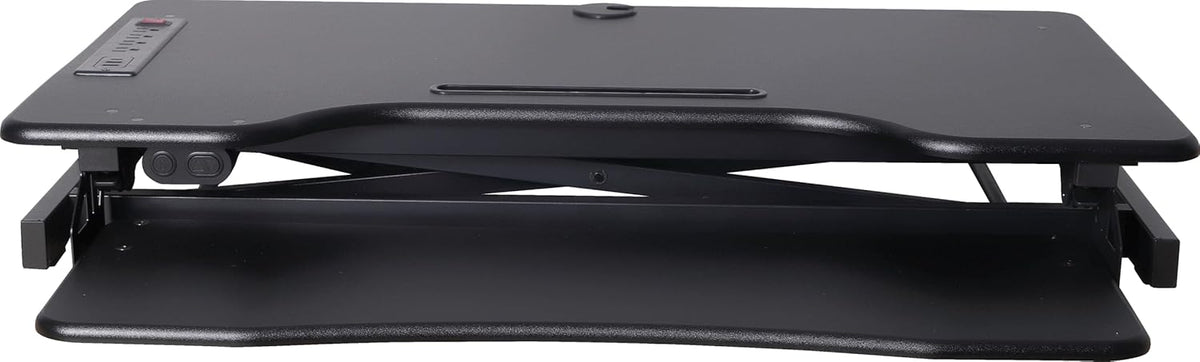 Rocelco 37.4" Electric Standing Desk Converter with AC USB Charger - Motorized Height Adjustable Sit Stand Up Dual Monitor Riser - Tabletop Computer Workstation - Large Keyboard Tray - Black (R EDRB2)