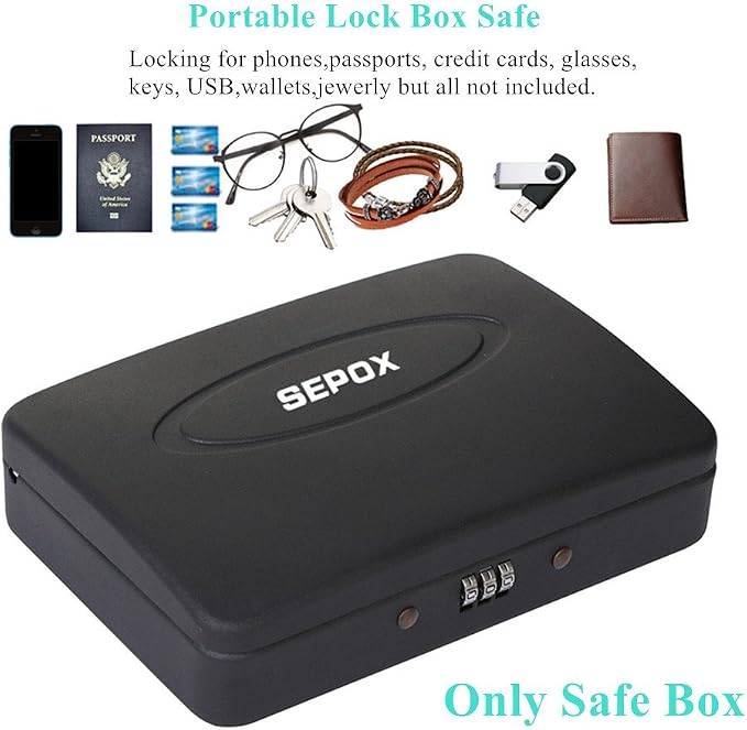 SEPOX® Water/Fire-Resistant Portable Security Case Lock Box Steel, Personal