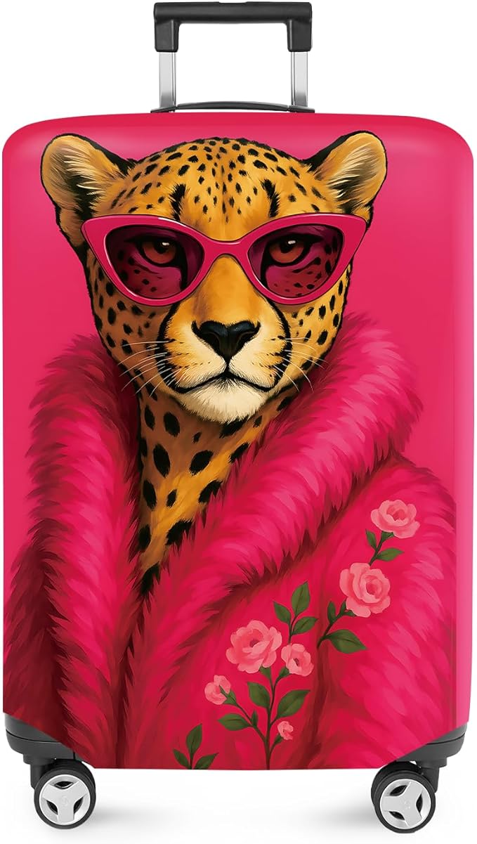 ANNA QUEEN Fashionable Leopard Luggage Cover, Leopard in Pink Coat and