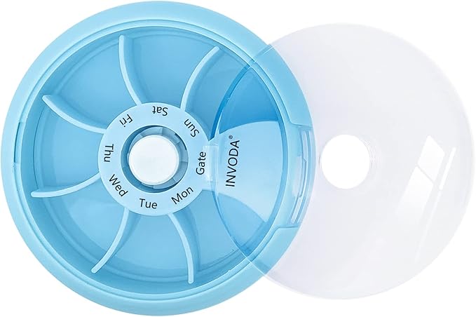 INVODA Weekly Pill Organizer 7 Compartment Rotating Pill Box