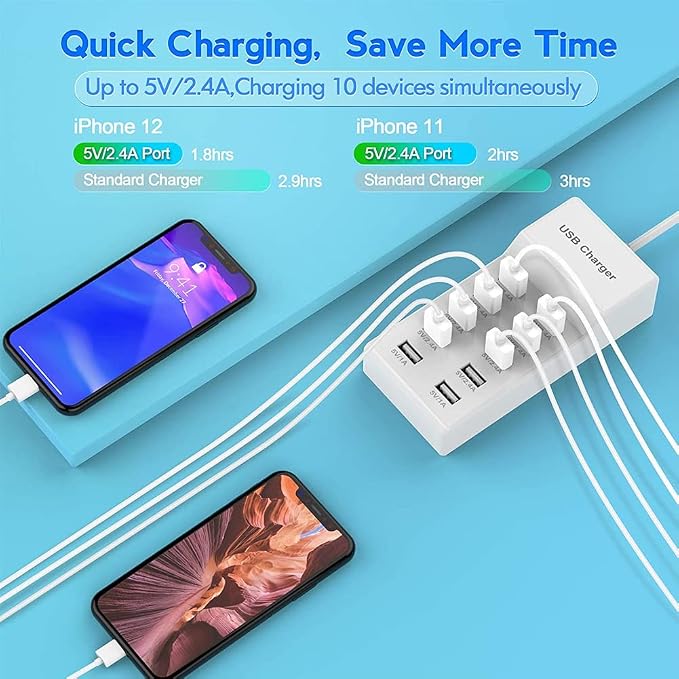 10-Port USB Wall Charger Station