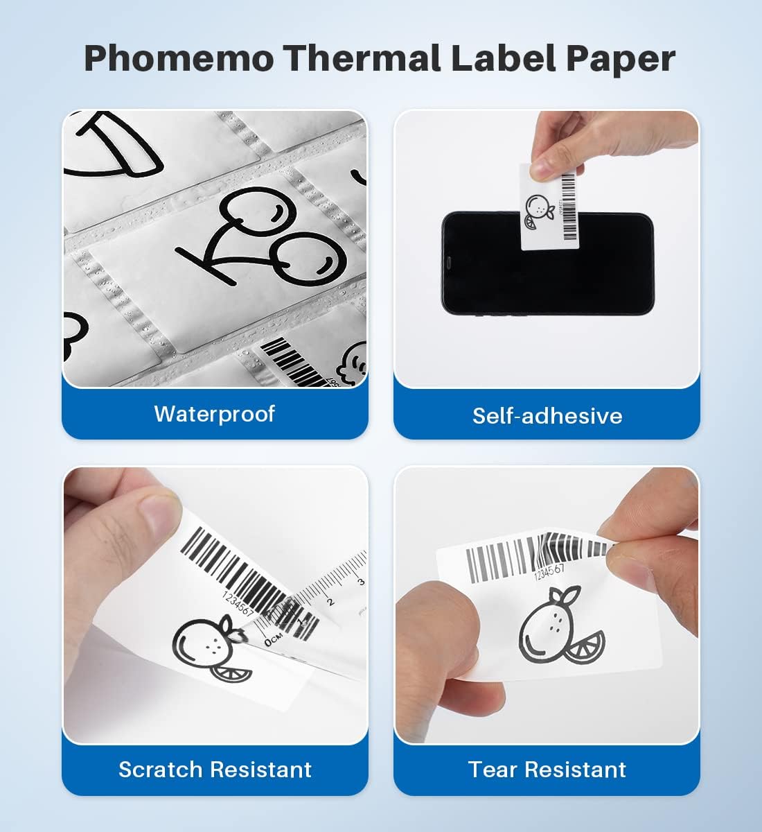 Phomemo 2.36" x 3.14" Multipurpose Labels, Premium Adhesive Mailing Address Label Compatible with M220 M200 Thermal Printer for Logo Design, QR Code, Name Tag, Inventory, 100Pcs