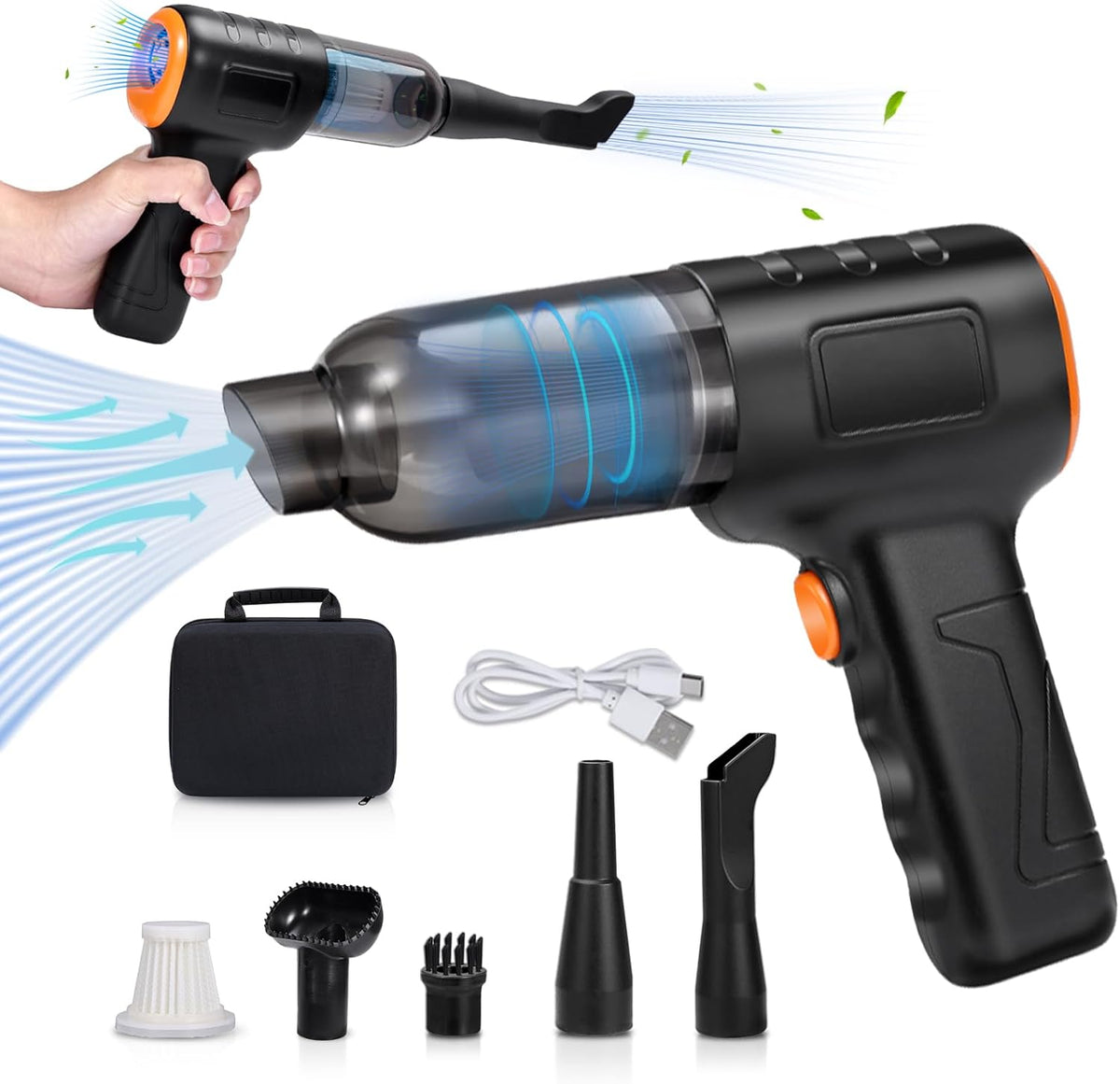 Mini Cordless Handheld Vacuum with Aerospace Bag - Portable Car Vacuum Cleaner | 16000PA Strong Suction, Wireless Rechargeable High-Power Handheld for Home, Pet Hair & Auto Detailing