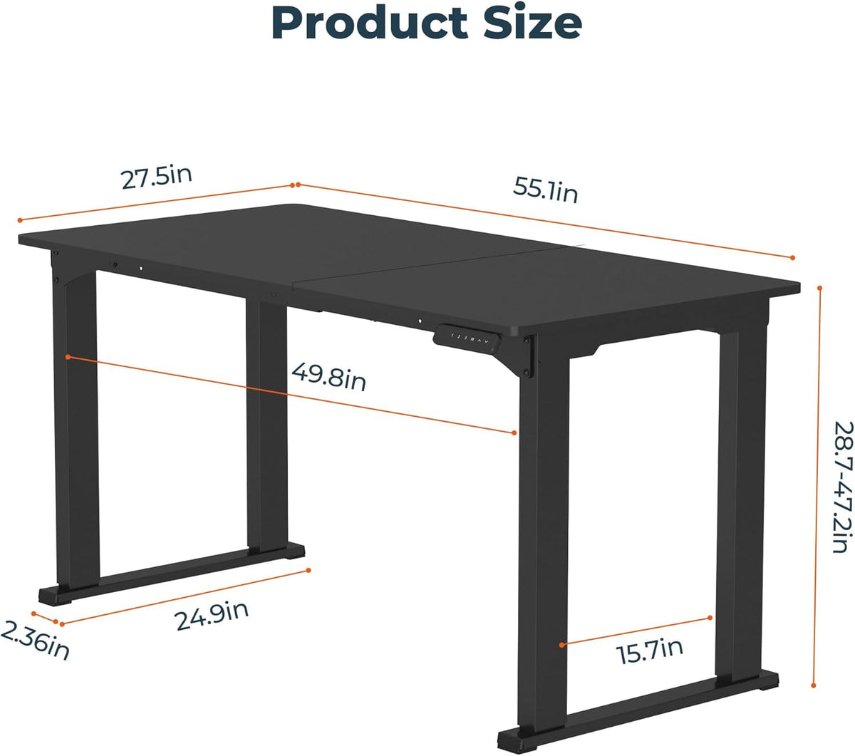 4 Legs Standing Desk, Large 55x28 Inches Electric Adjustable Height Desks with Splice Board, Stand Up Desk Home Office Computer Workstation, Black