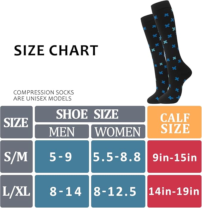 Compression Socks for Women Men Circulation Knee High 8 Pairs for Nurses