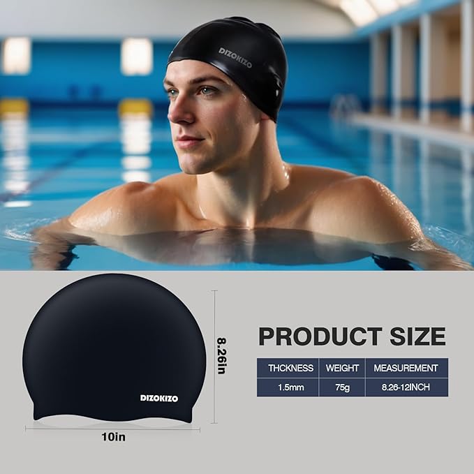 2pcs High Elasticity Silicone Swim Cap for Women and Men, Comfortable Non-Slip Swimming Caps for Long and Short Hair, Durable Waterproof Swim Hats for Adults, Keep Hair Dry