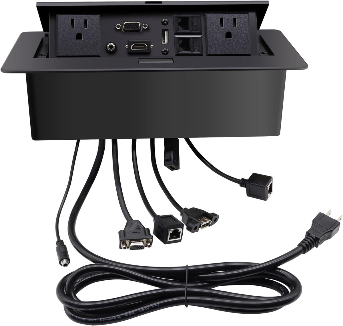Pop Up Outlet; Pop up Power Strip; Embedded countertop Connection Outlet Box; 2 Power Outlets,HDMI USB VGA 3.5mm Audio Network Port Conference Table Multimedia Outlet Box - Black