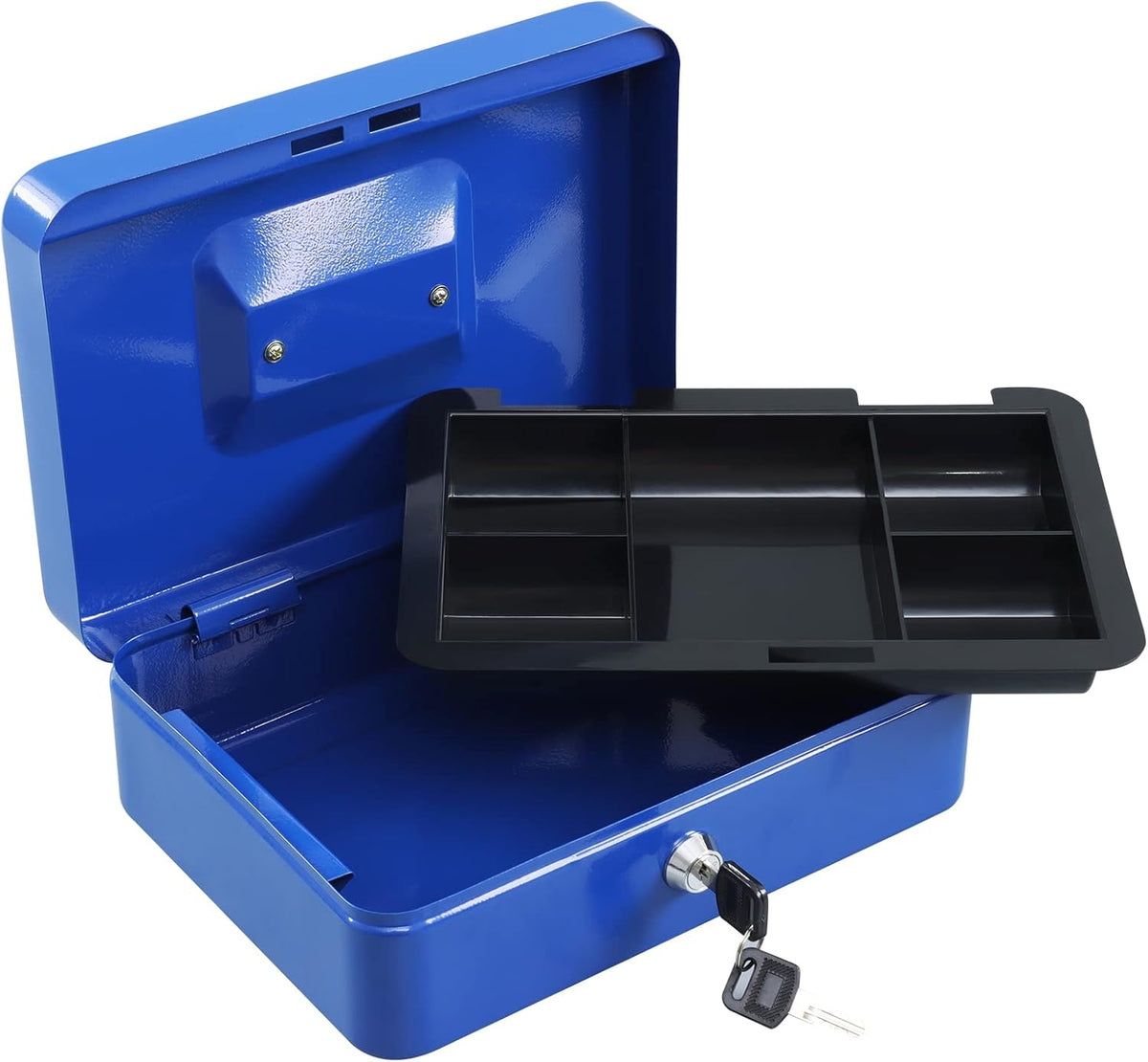 xydled Locking Steel Large Cash Box with Removable Coin Tray and Key Lock,9.84"x 7.87"x 3.54",Blue