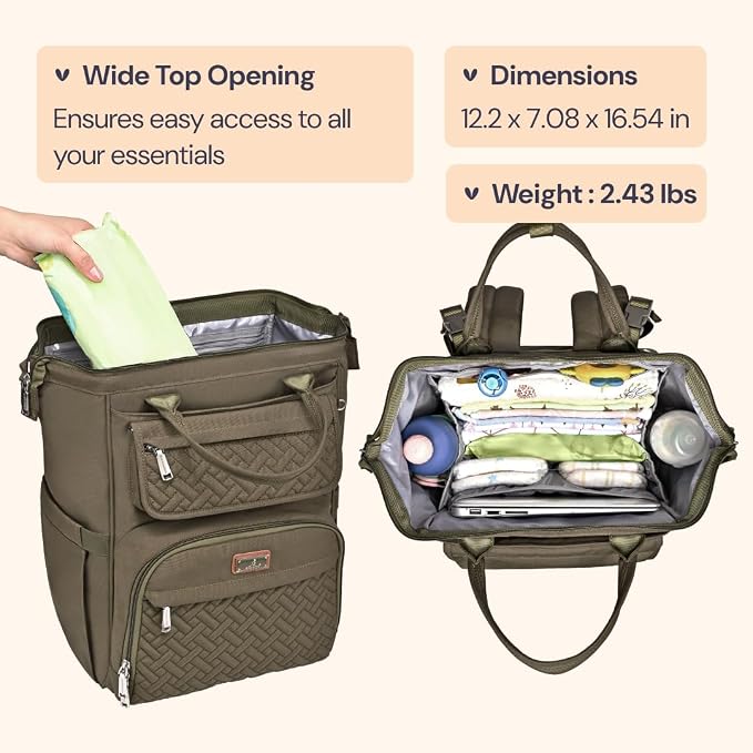 BabbleRoo Diaper Bag Backpack, Stroller Straps & Pacifier Case, Unisex Stylish