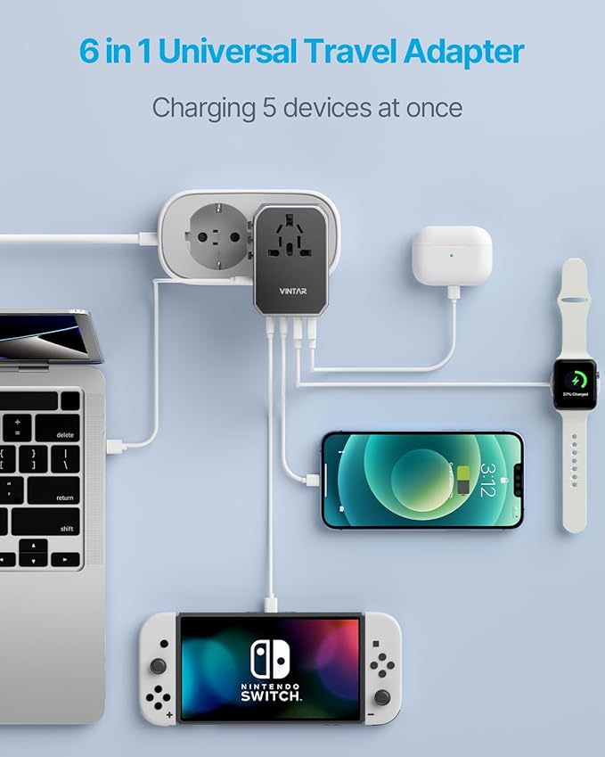 Universal Travel Adapter, VINTAR 70W GaN International Power Adapter