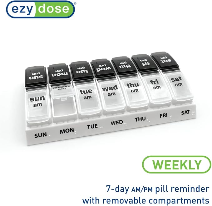 EZY DOSE Weekly Daily AM/PM Pill Case, Medicine Planner, Vitamin Organizer