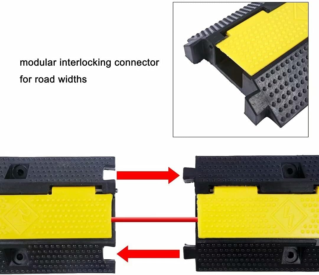 Rubber Cable Ramp Cord Cover Cable Protector Ramps Wire Hose Protective 1 Channel 22000Lbs Load Capacity Traffic Speed Bump for Asphalt Concrete Gravel Driveway Indoor Outdoor, 2 Pack
