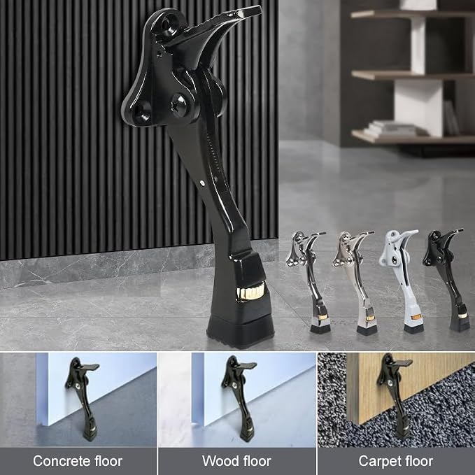 6 Packs Black Door Stops, Heavy Duty Kickdown Door Stopper, One Touch
