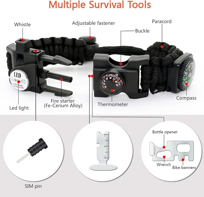 20 in 1 Survival Paracord Bracelet Adjustable Gear Kit
