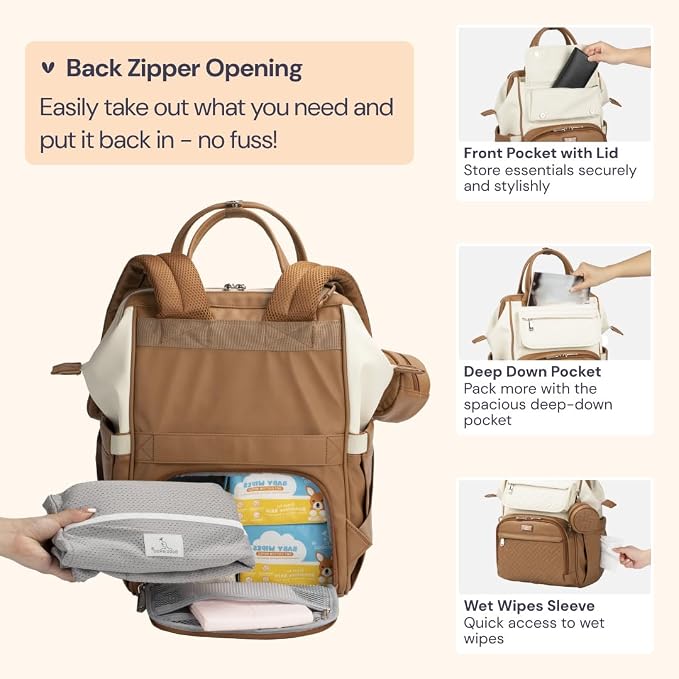 BabbleRoo Leather Diaper Bag Backpack, Unisex Stylish Travel Back Pack Nappy